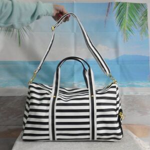 Overnight Or Beach Bag Black and White Striped Gold Hardware Very Versatile 